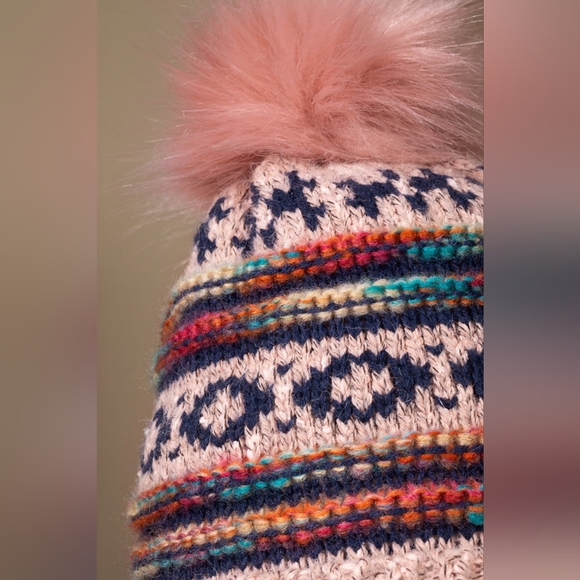 Pink & Multi-Color Decorative Knit Pom Pom Beanie - Picture 4 of 6